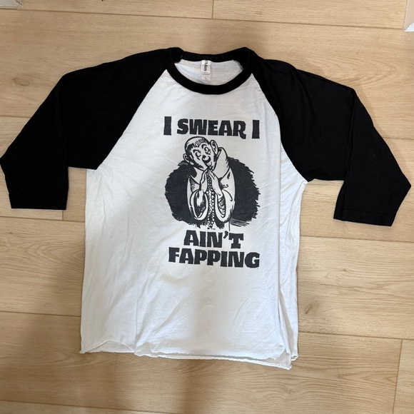 Tultex “I Swear I Ain’t Fapping” Graphic Raglan White/Black - Picture 3 of 7